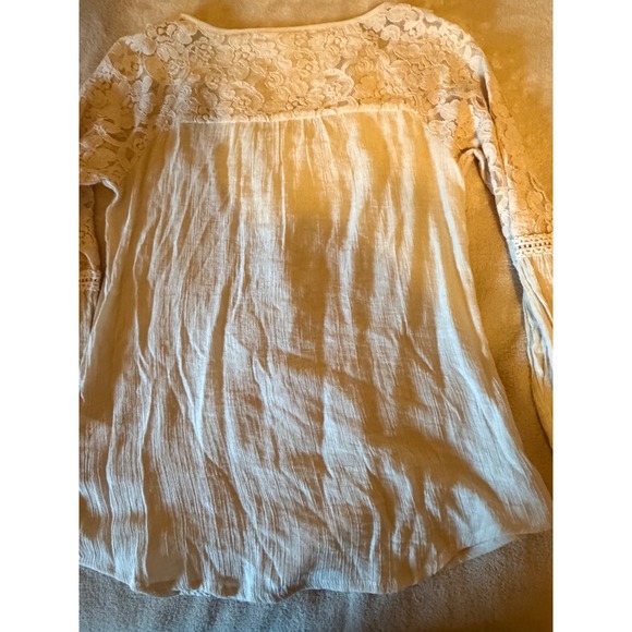 Westport Womens Cream Lace Boho Blouse Long Bell Sleeve Split Neck Top Small - Picture 8 of 10